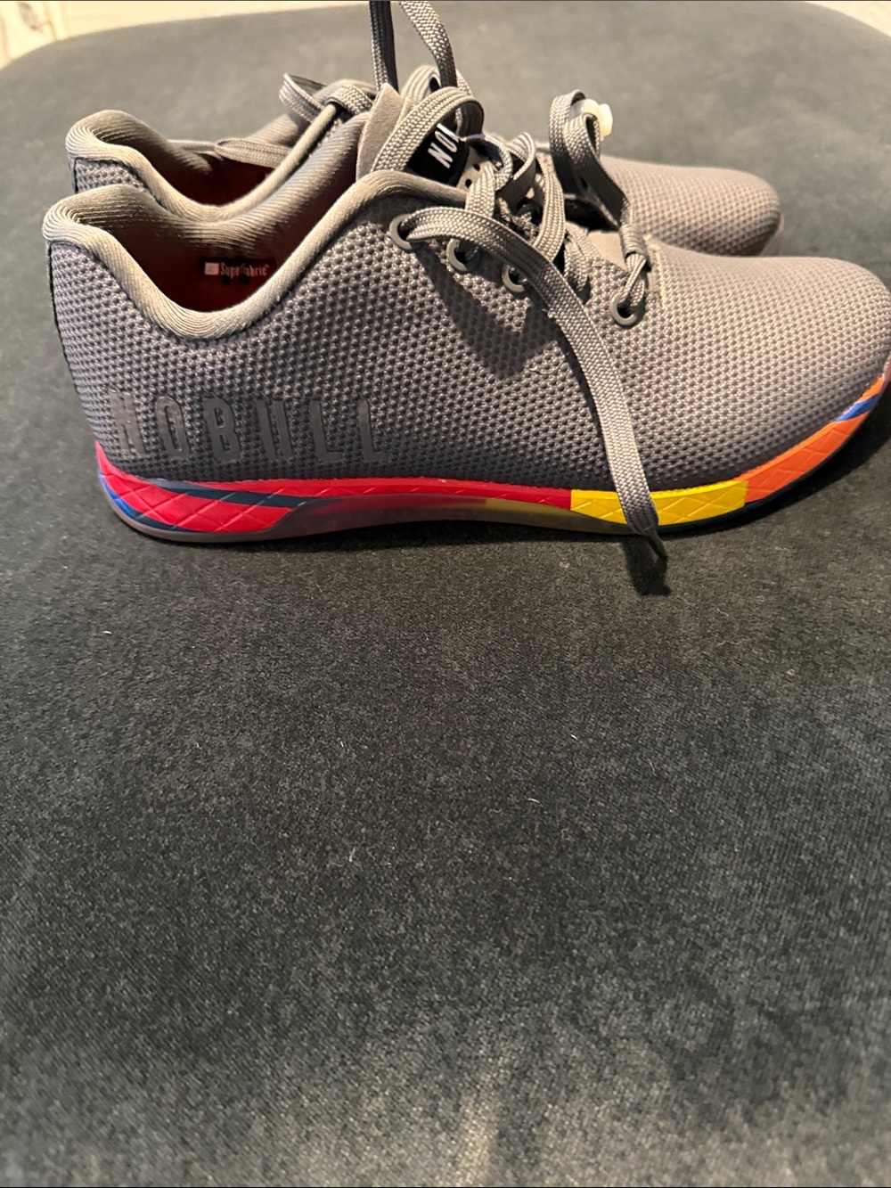NOBULL Gray Knit Trainer with Rainbow Accent Midsole